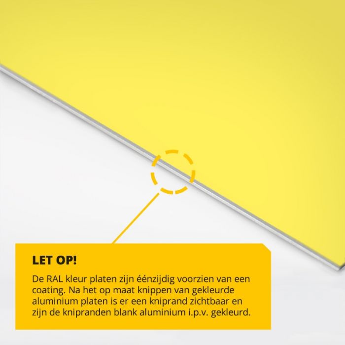 Gelakte aluminium plaat RAL 1021 zijkant